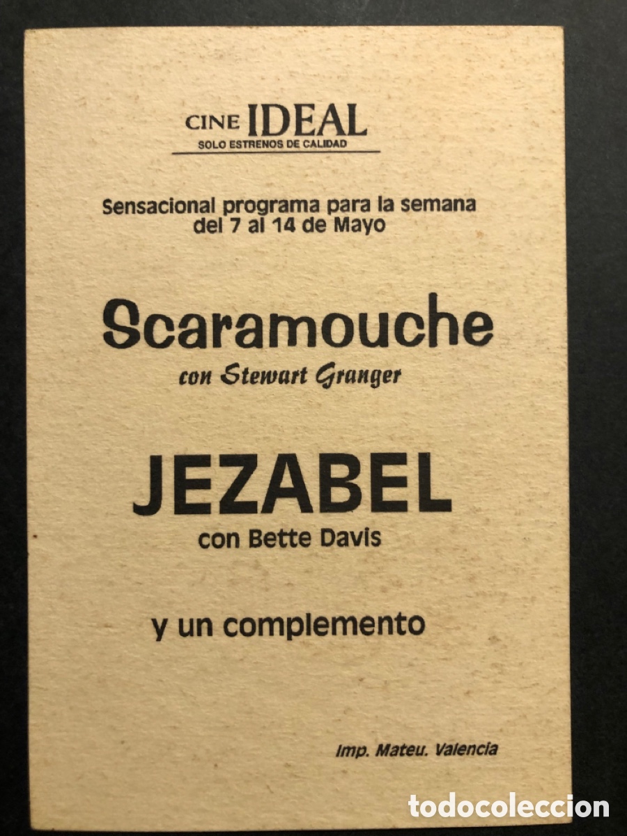 Cine: Programa tarjeta facsimil Jezabel bette davis - Foto 2