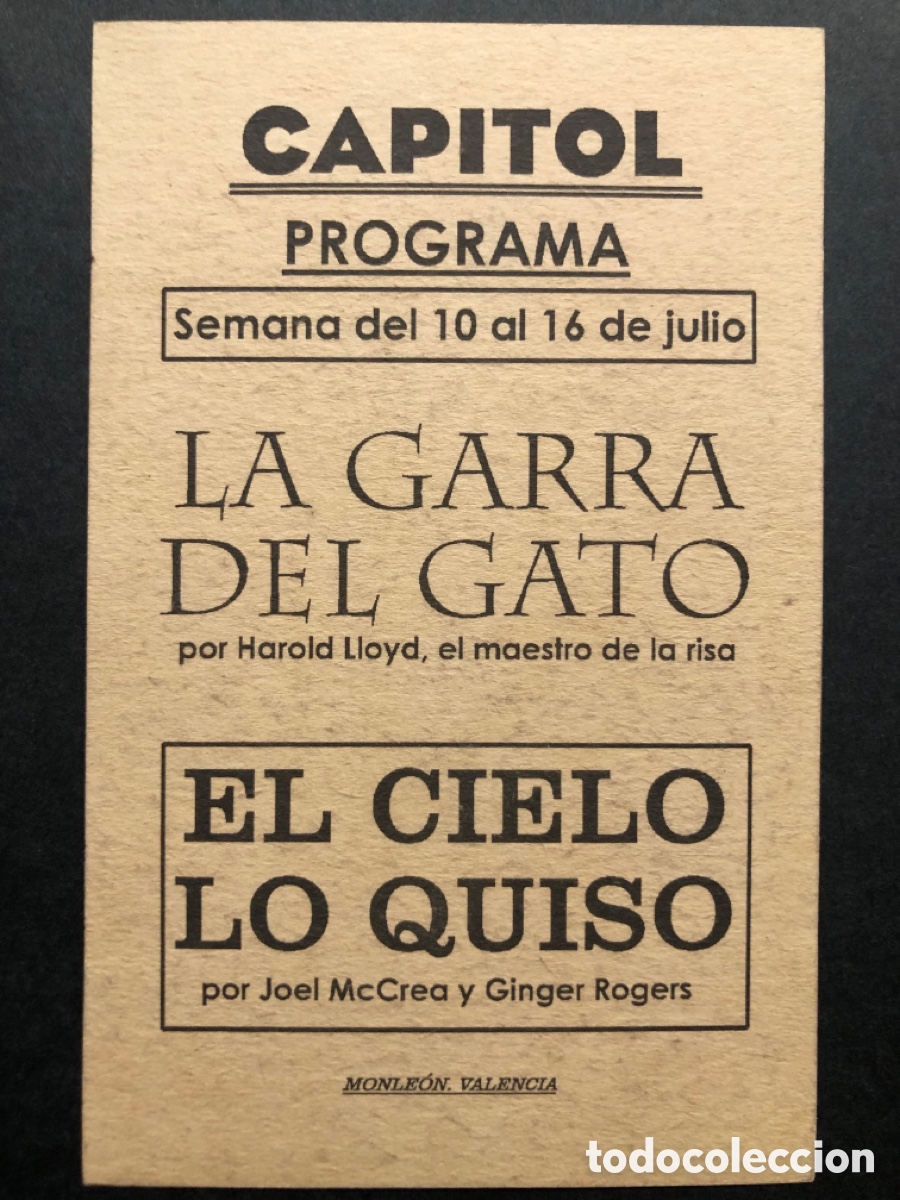 Cine: Programa tarjeta facsimil la garra del gato Harold lloyd - Foto 2