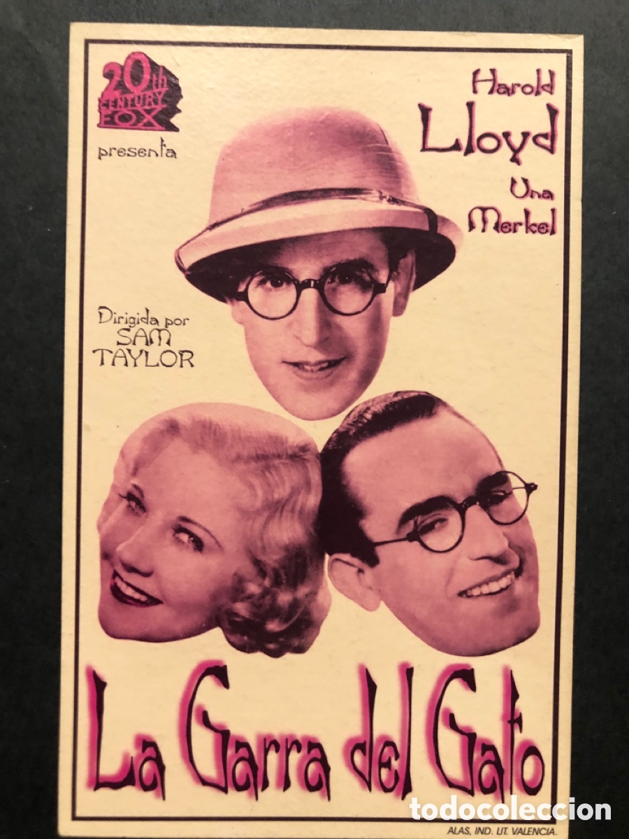 Cine: Programa tarjeta facsimil la garra del gato Harold lloyd - Foto 1