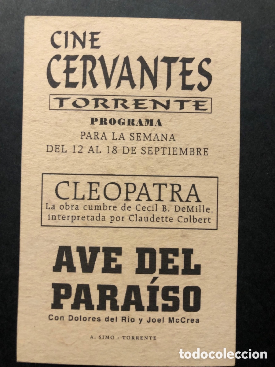 Cine: Programa tarjeta facsimil Cleopatra Claudette colbert - Foto 2