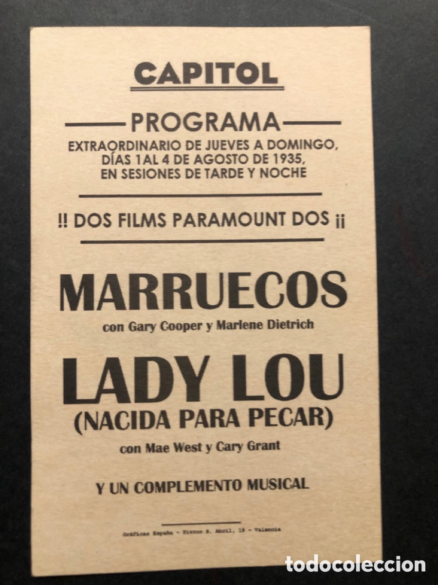 Cine: Programa tarjeta facsimil lady lou Mae west - Foto 2