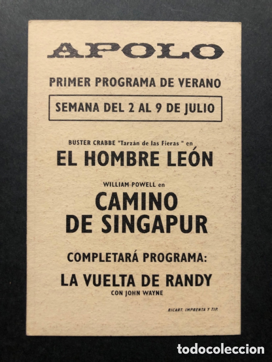 Cine: Programa tarjeta facsimil camino de Singapur william powell - Foto 2