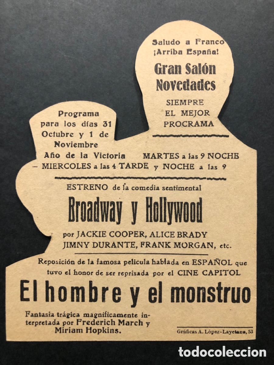 Cine: Programa troquelado facsimil el hombre y el monstruo Fredric march - Foto 2