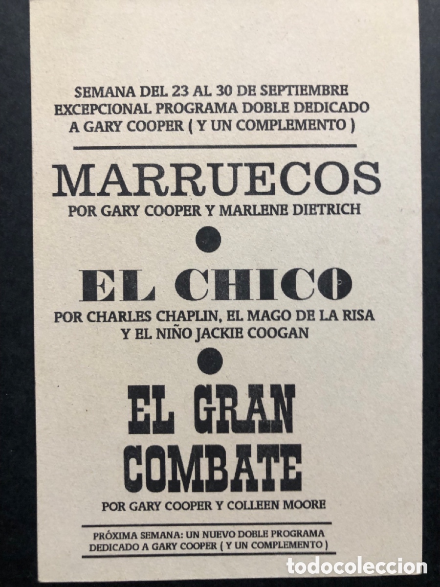 Cine: Programa tarjeta facsimil Gary Cooper colleen moore el gran combate - Foto 2