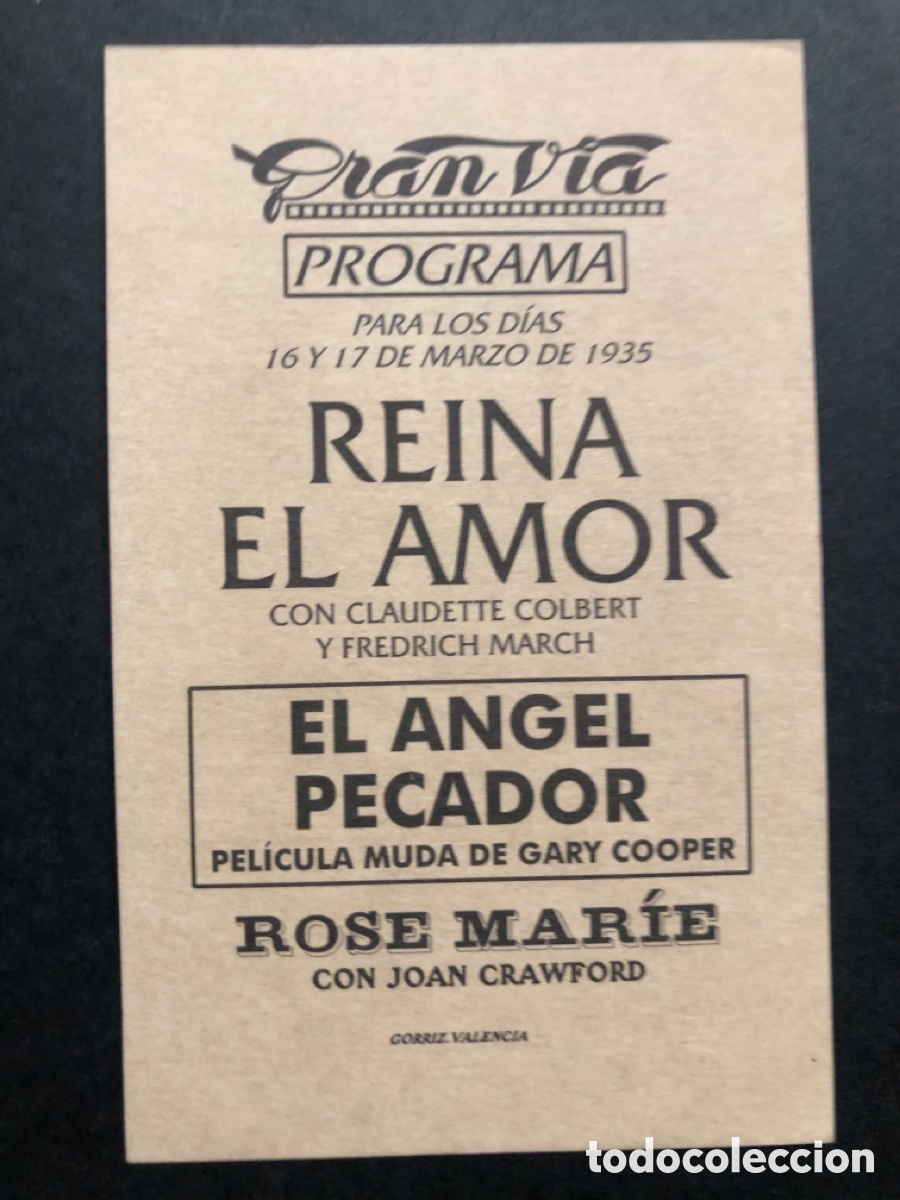 Cine: Programa tarjeta facsimil Gary Cooper Nancy carroll el &aacute;ngel pecador - Foto 2