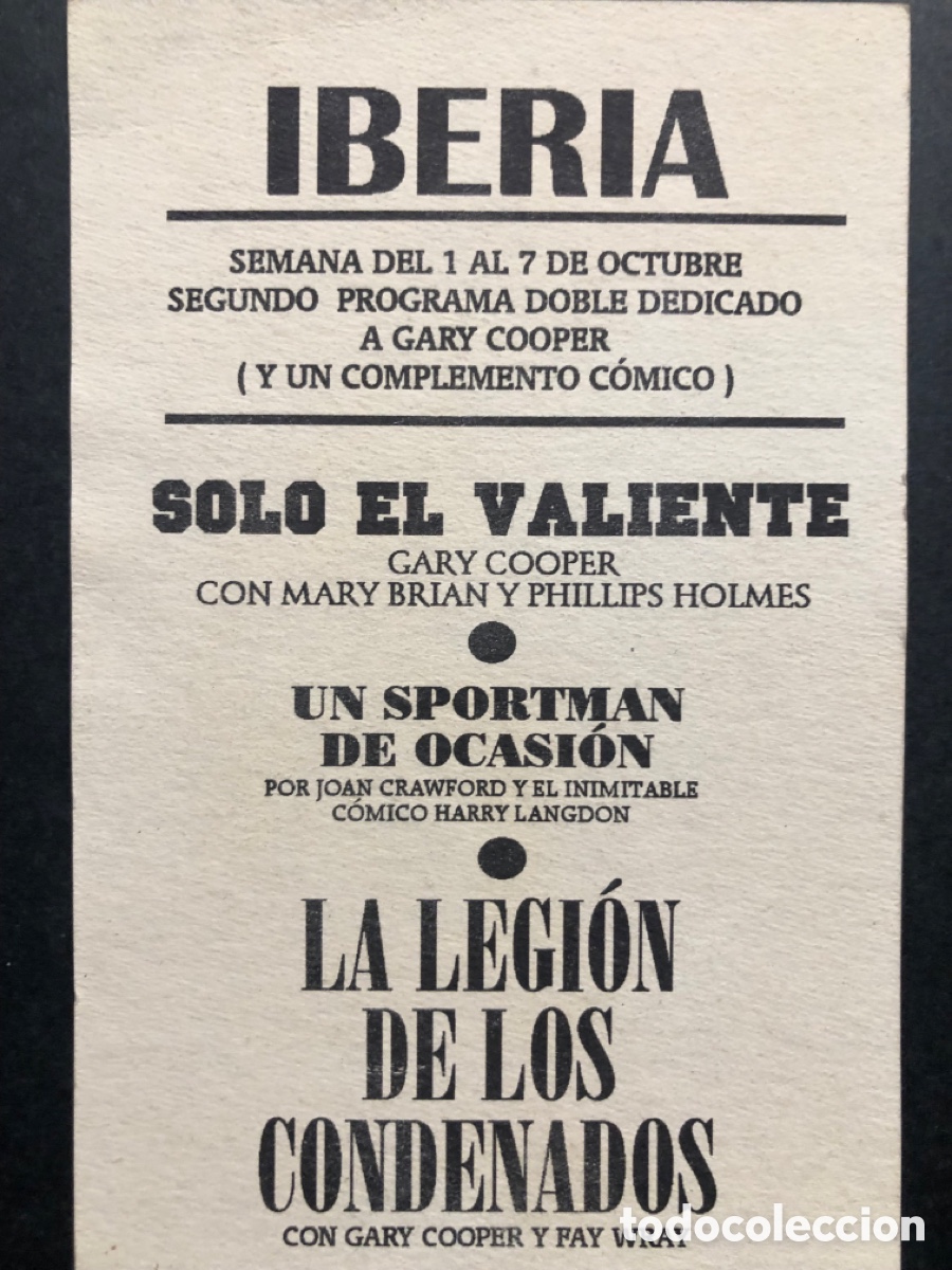 Cine: Programa tarjeta facsimil Gary Cooper mary brian solo el valiente - Foto 2