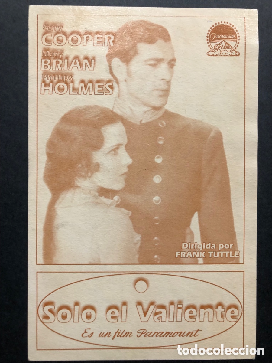 Cine: Programa tarjeta facsimil Gary Cooper mary brian solo el valiente - Foto 1