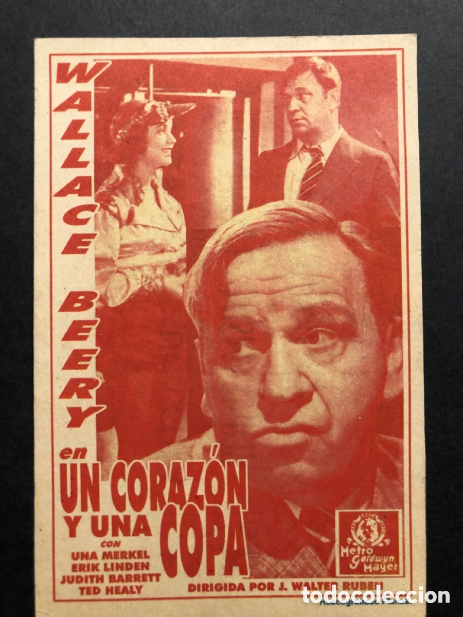 Cine: Programa tarjeta facsimil wallace Beery un coraz&oacute;n y una copa - Foto 1