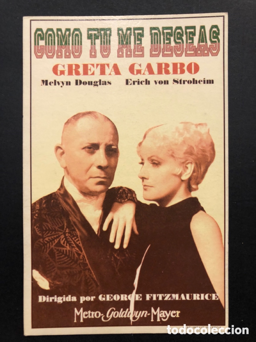 Cine: Programa facsimil Greta Garbo Erich con Stroheim como tu me deseas - Foto 1