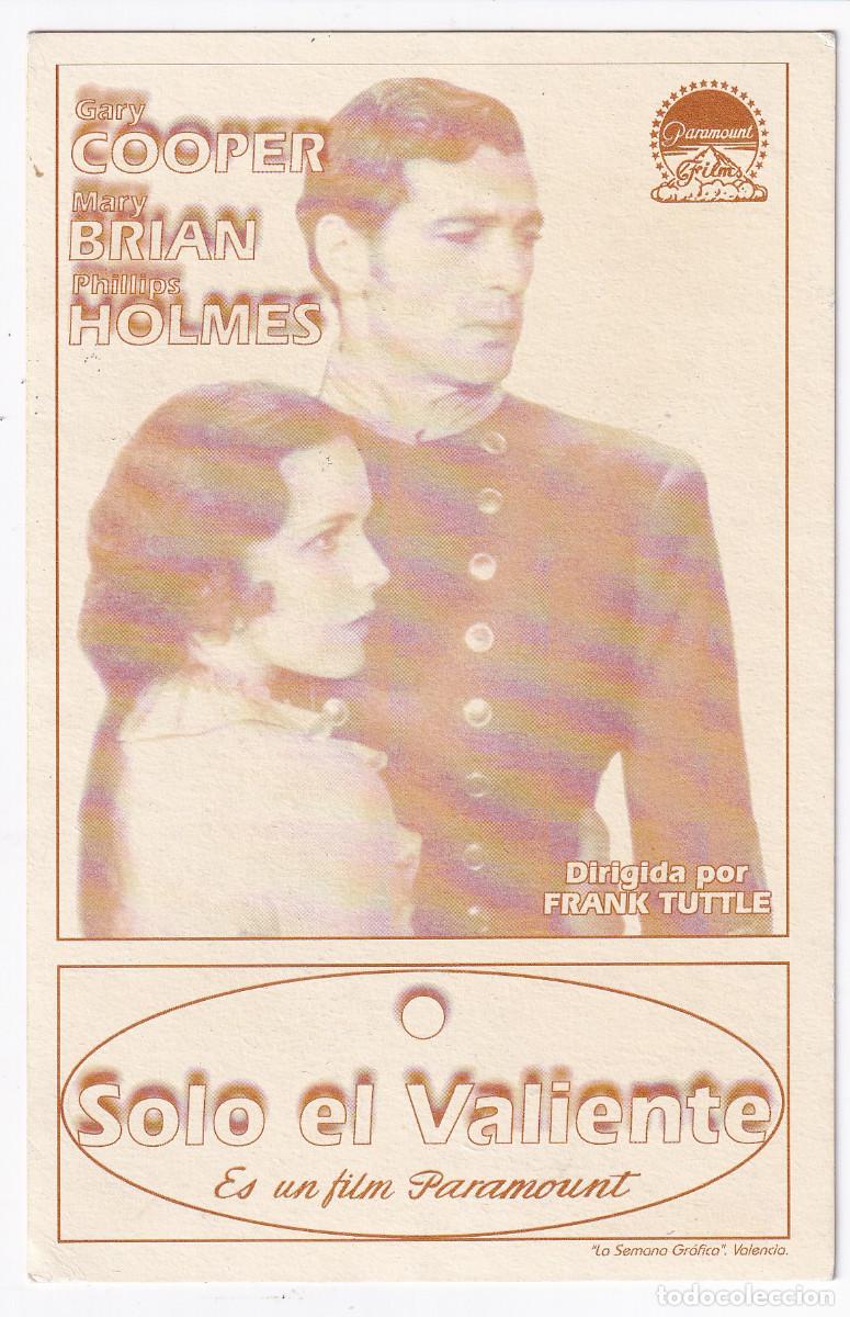 Cine: CINE.- Programa de Cine Facsimil. Solo el Valiente. Gary Cooper / Mary Brian. - Foto 1