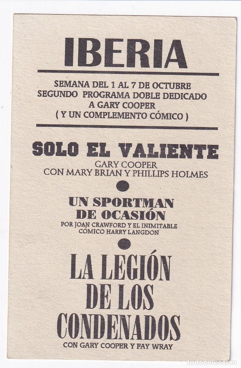 Cine: CINE.- Programa de Cine Facsimil. Solo el Valiente. Gary Cooper / Mary Brian. - Foto 2