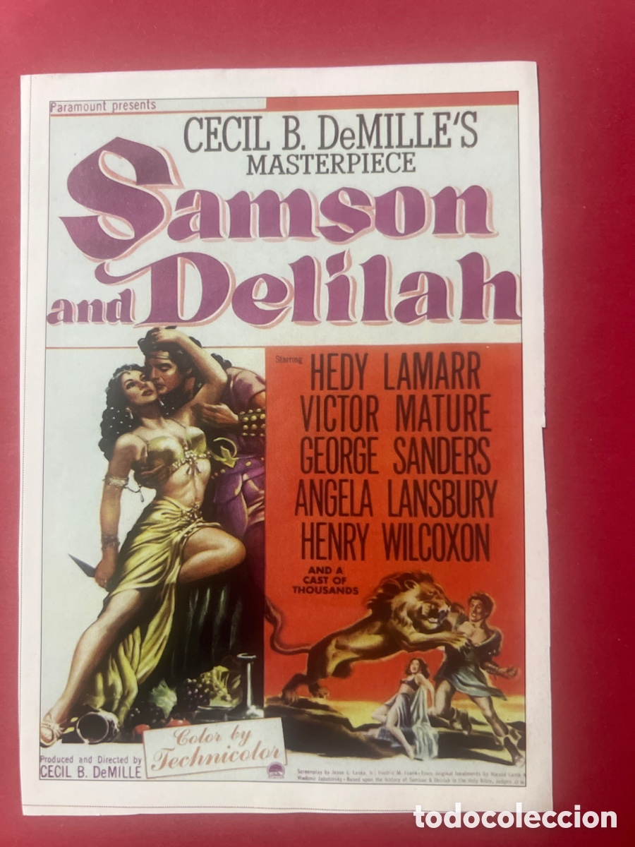 Cine: W123. CARTEL-MAN&Iacute;A CL&Aacute;SICOS CINE B&Iacute;BLICO- SANS&Oacute;N Y DALILA