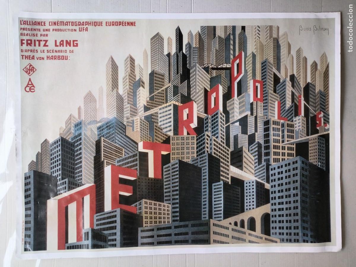 Cinema: Poster grande de cine, pel&iacute;cula Metropolis Fritz Lang 1927, reproducci&oacute;n a&ntilde;os 80-90, buen estado