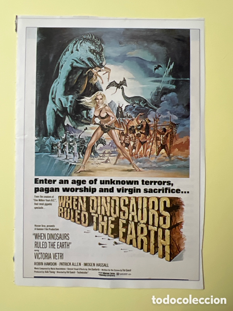 Cine: W188. CARTEL-MANIA DINOSAURIOS EN EL CINE. CUANDO LOS DINOSAURIOS DOMINABAN LA TIERRA