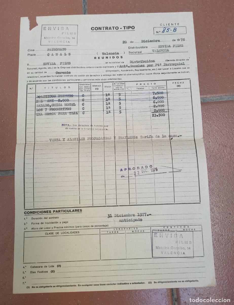 Cine: contrato tipo - Envisa Films - para Cine Patronato de Canals - Diciembre 1976