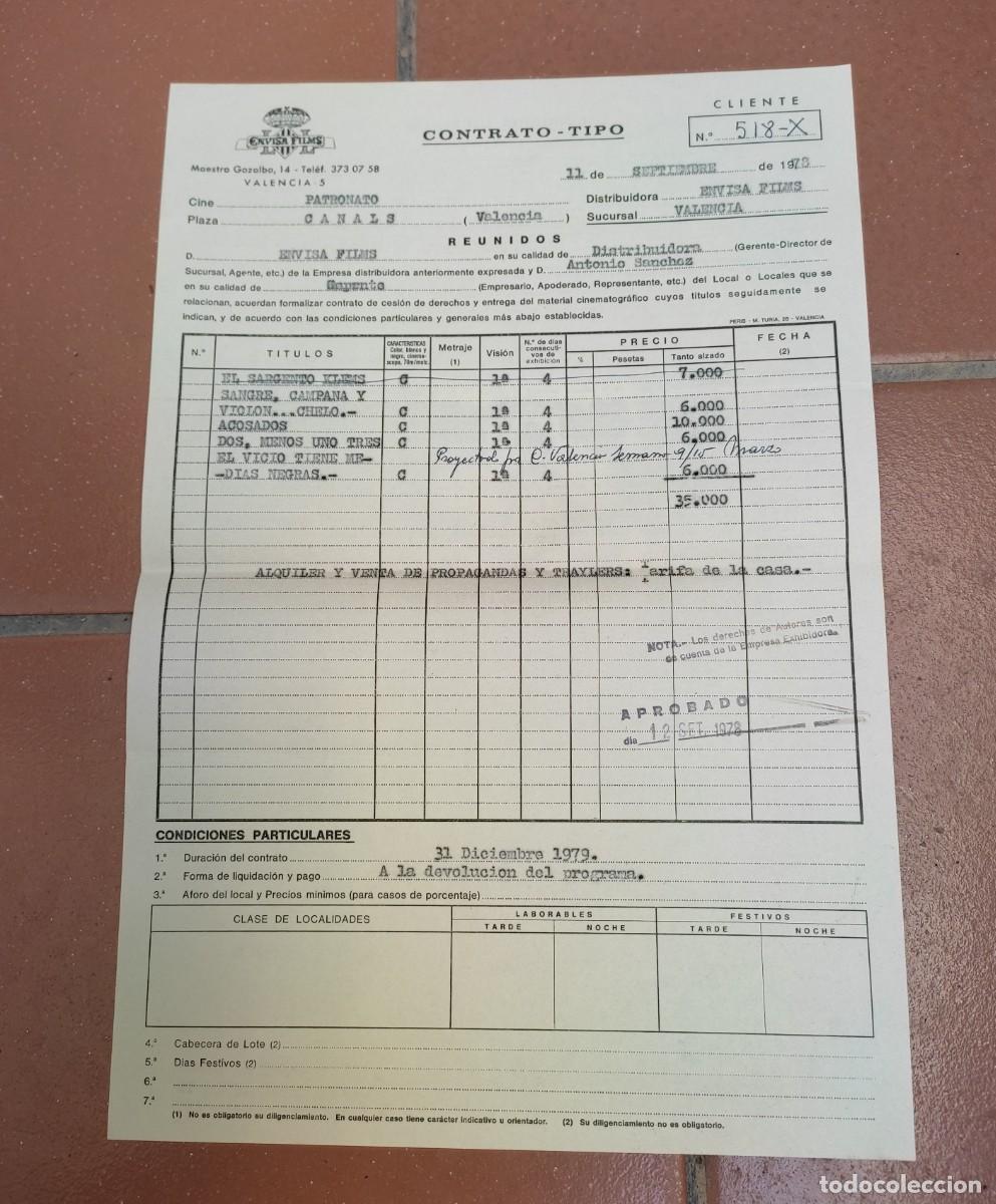Cine: contrato tipo - Envisa Films - para Cine Patronato de Canals - Septiembre 1978