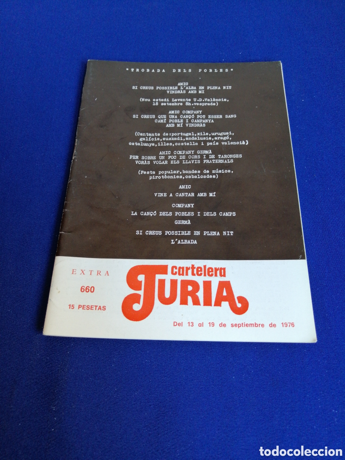 Cin&eacute;ma: CARTELERA TURIA N&Uacute;MERO 660 A&Ntilde;O 1976 PORTADA LA CANCI&Oacute;N POPULAR