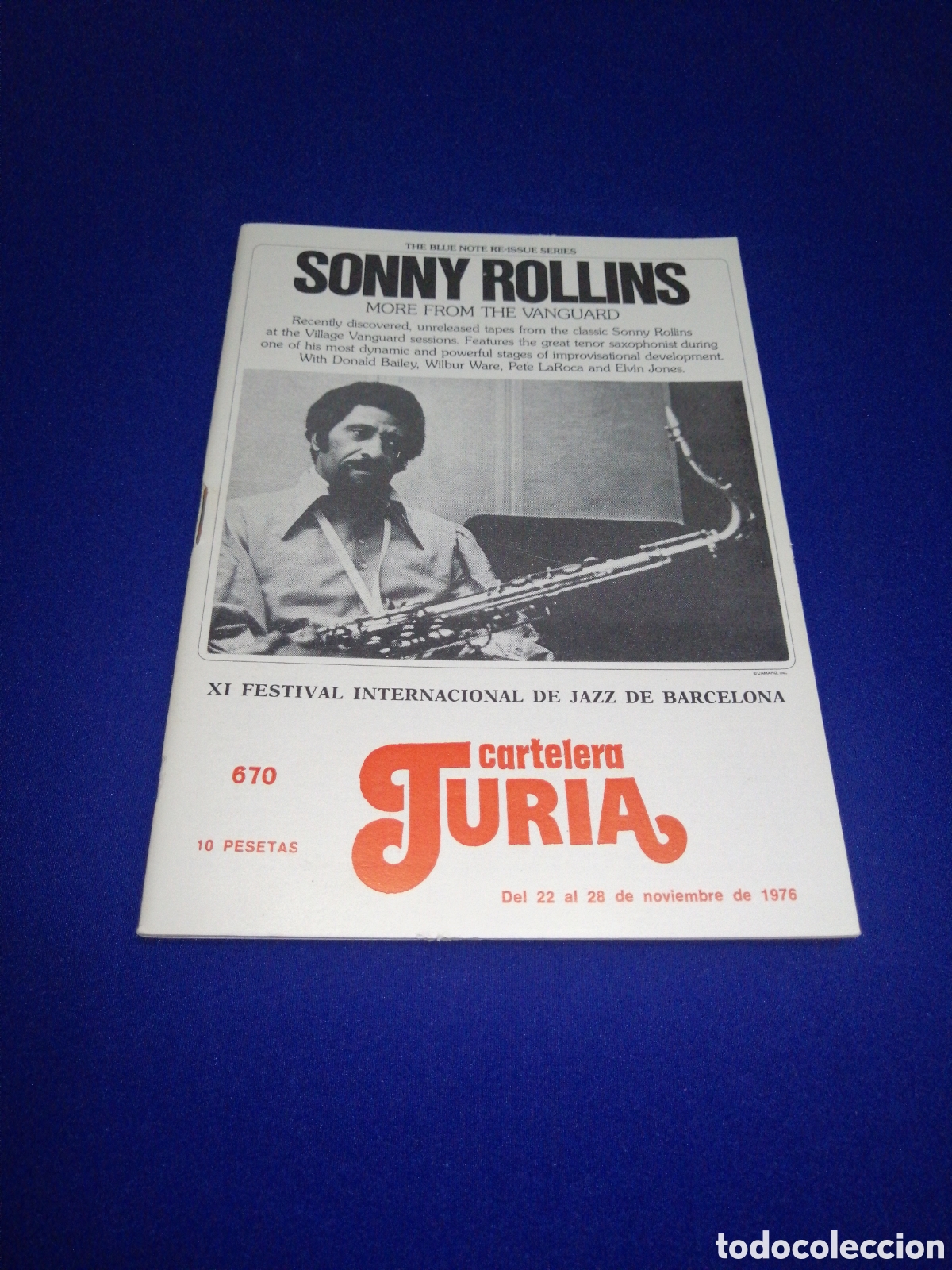 Cin&eacute;ma: CARTELERA TURIA N&Uacute;MERO 670 A&Ntilde;O 1976 PORTADA SONNY ROLLINS