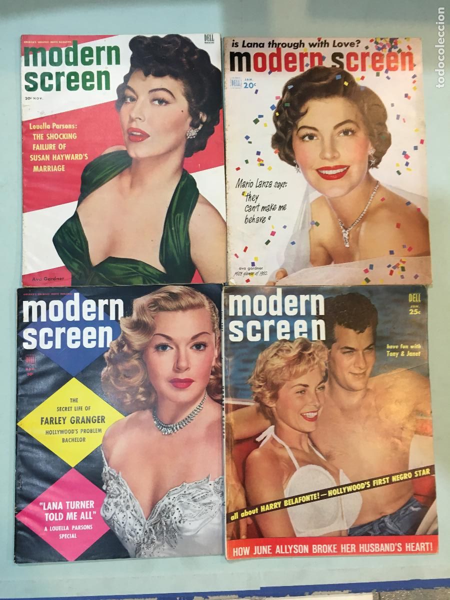 Cin&eacute;ma: AFD42 MODERN SCREEN LOTE 4 REVISTAS AMERICANAS a&ntilde;os 50 AVA GARDNER LANA TURNER JANET LEIGH CURTIS
