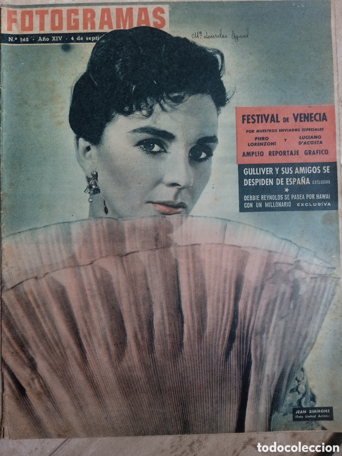 Cine: Revista Fotogramas n&deg;562 Jean Simmons 04/09/1959 Festival de Venecia Debbie Reynolds