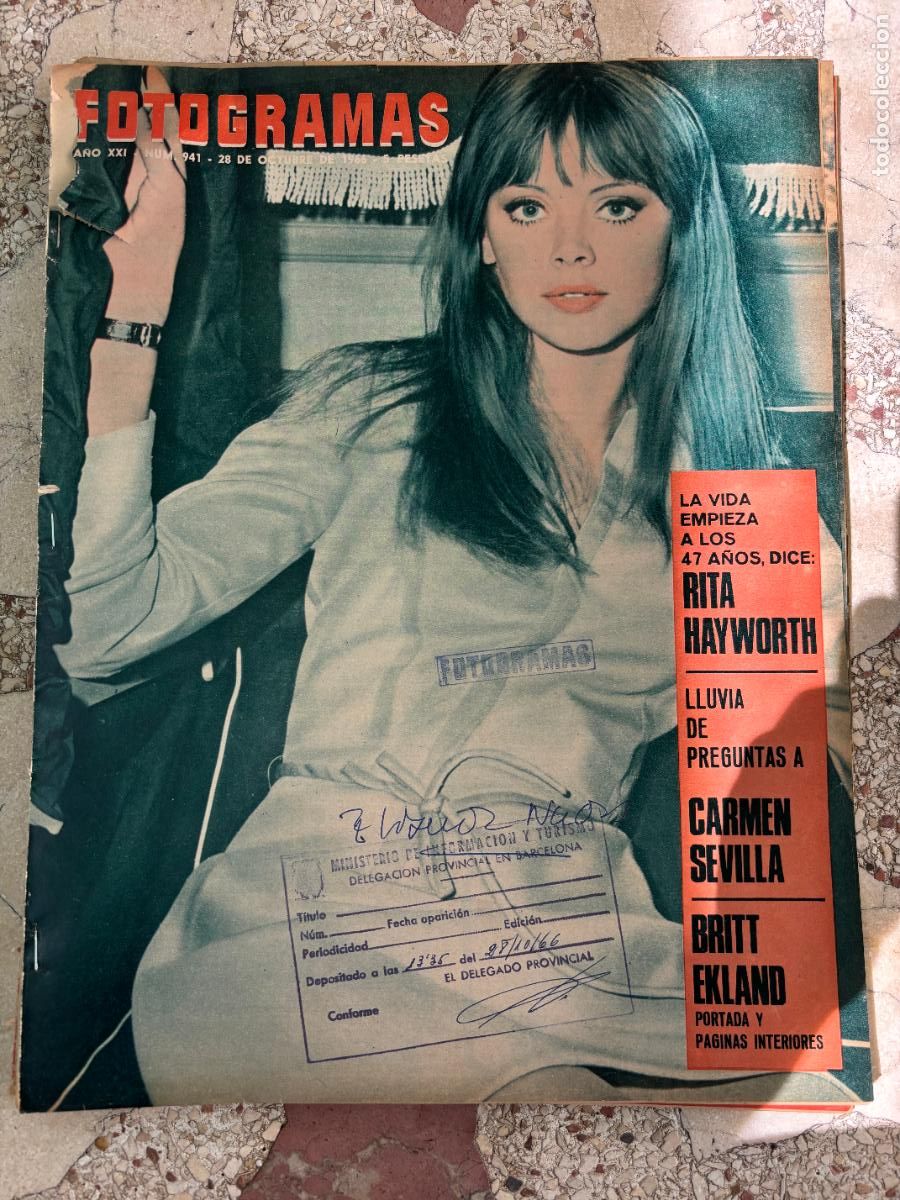 Cine: FOTOGRAMAS N&ordm; 941 A&Ntilde;O 1966. BRITT EKLAND EN PORTADA. RITA HAYWORTH. CARMEN SEVILLA.