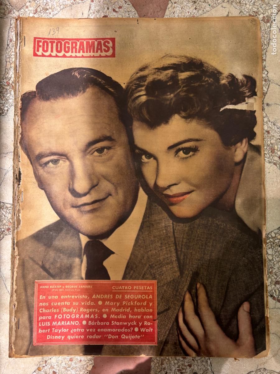 Cine: FOTOGRAMAS N&ordm; 139. ANNE BAXTER Y GEORGE SANDERS EN PORTADA. MARY PICKFORD. ROBERT TAYLOR.