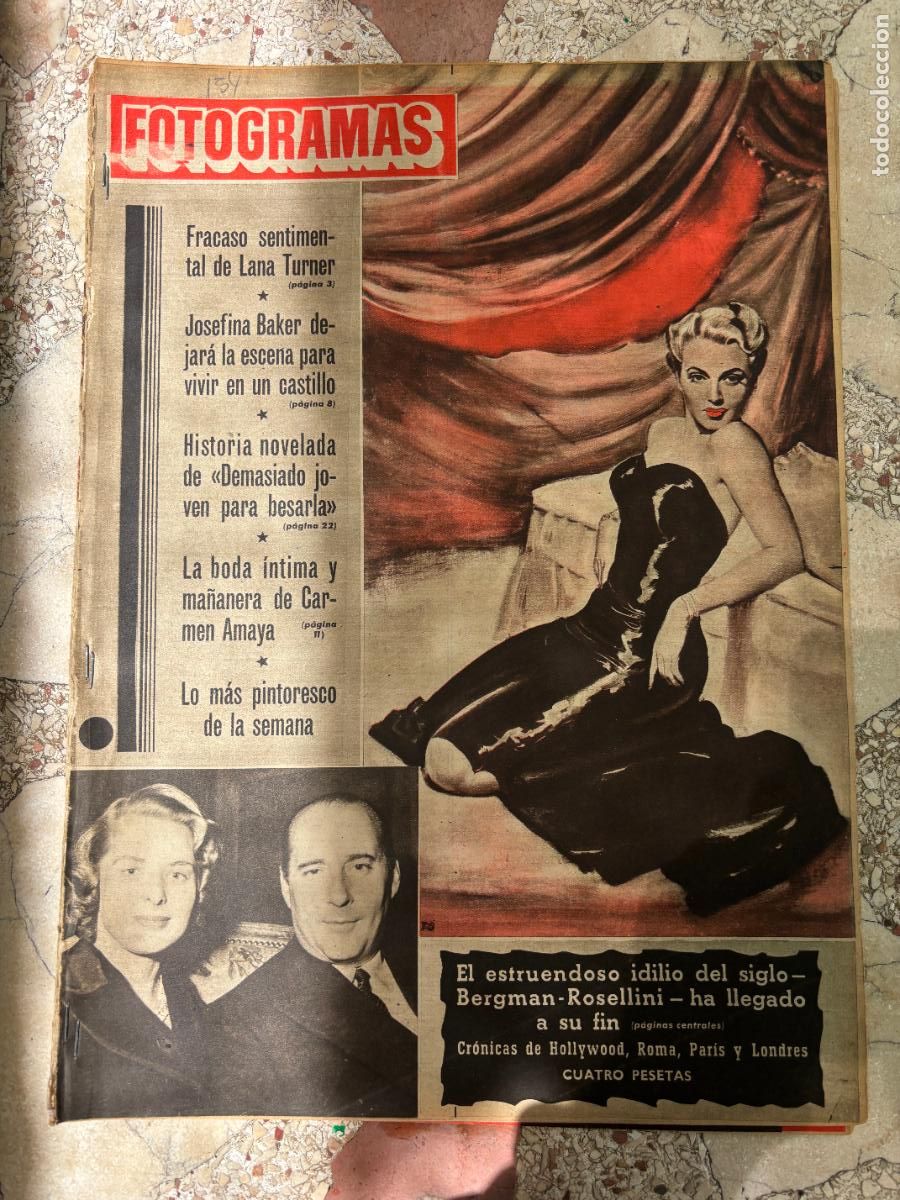 Cine: FOTOGRAMAS N&ordm; 154. LANA TURNER. BODA DE CARMEN AMAYA. JOSEFINA BAKER. BERGMAN-ROSELLINI.