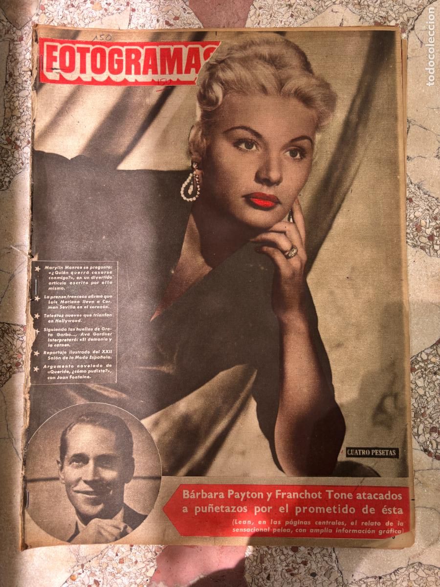 Cine: FOTOGRAMAS N&ordm; 150. BARBARA PAYTON EN PORTADA. MARILYN MONROE. LUIS MARIANO. AVA GARDNER.