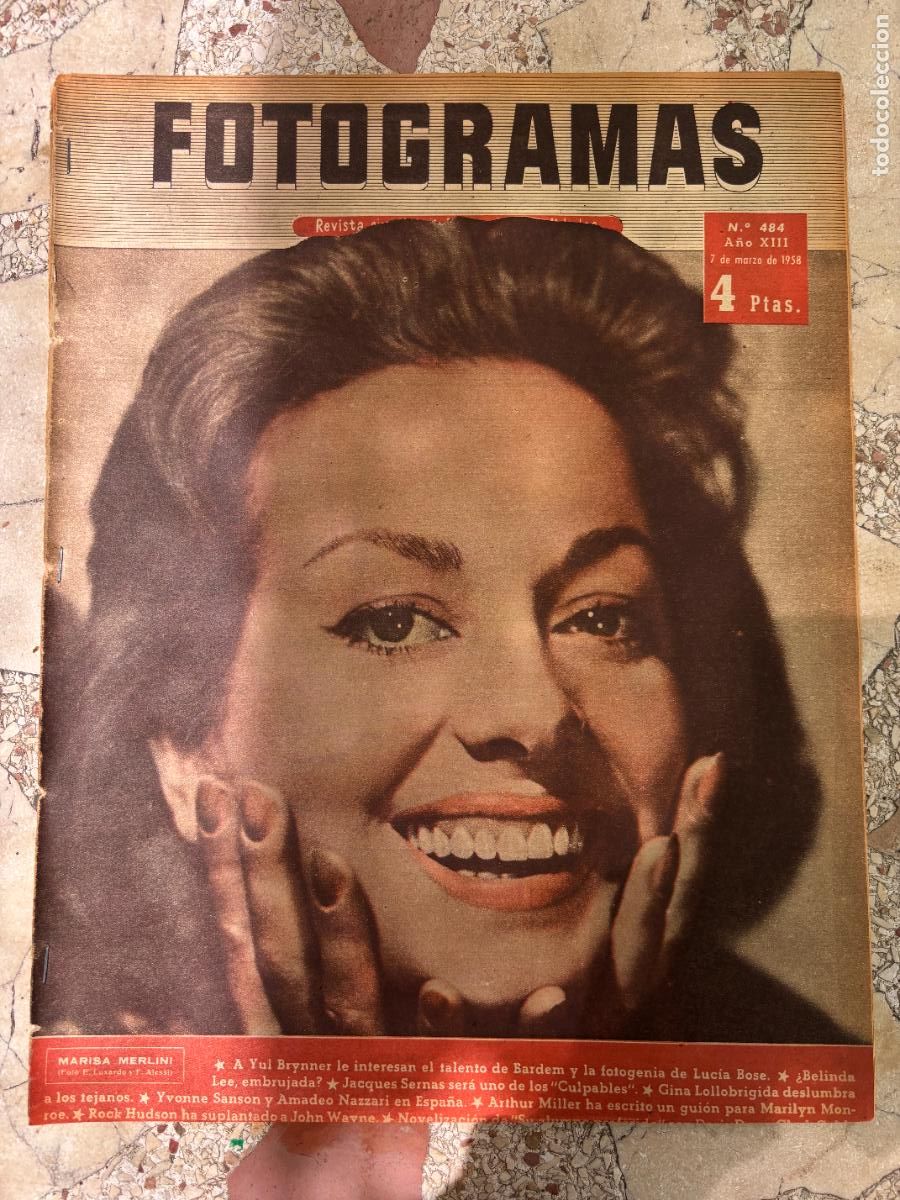 Cine: FOTOGRAMAS N&ordm; 484 A&Ntilde;O 1958. MARISA MERLINI EN PORTADA. YUL BRYNNER. ARTHUR MILLER. AMADEO NAZZARI.