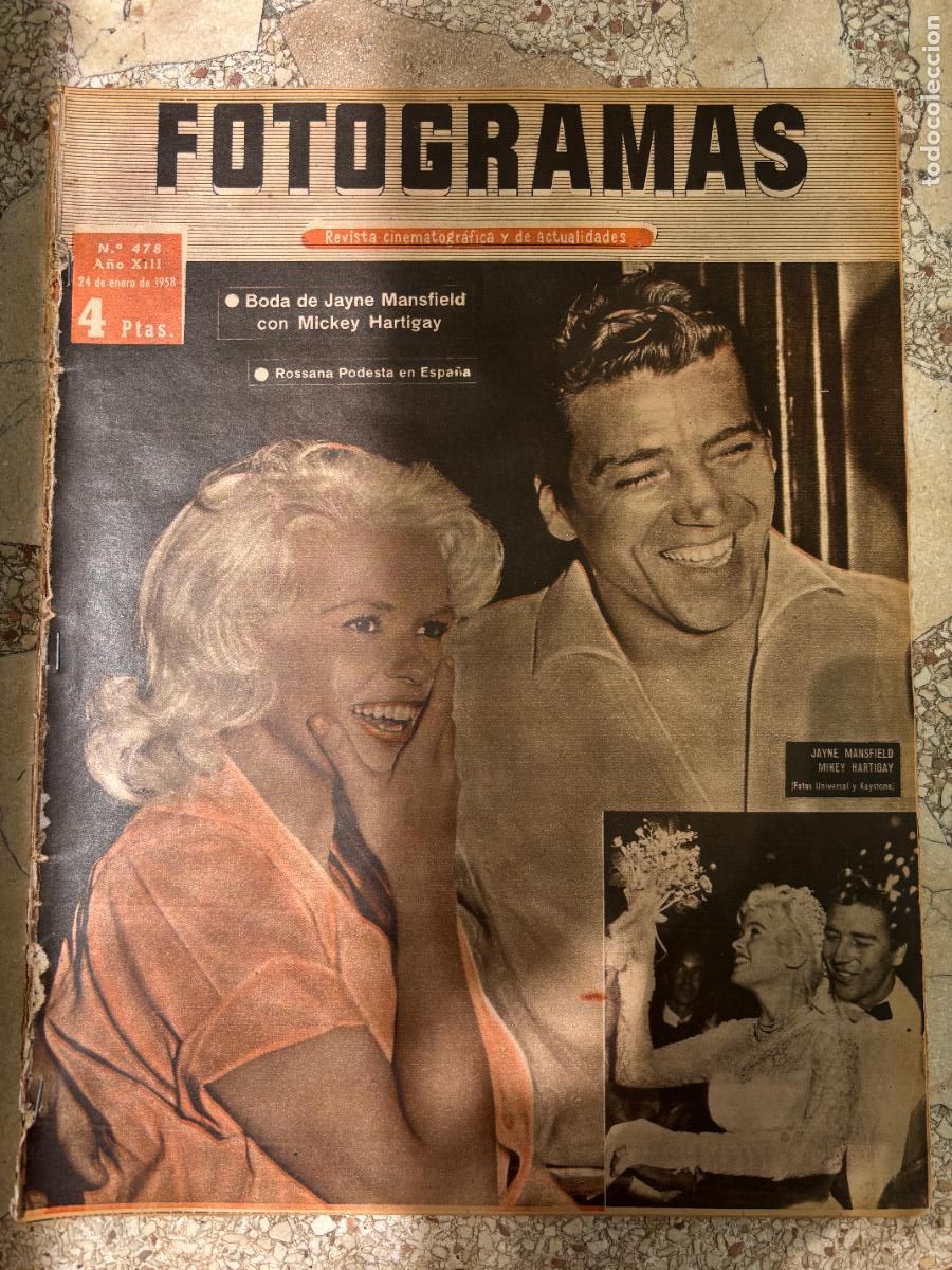 Cine: FOTOGRAMAS N&ordm; 478 A&Ntilde;O 1958. BODA DE JAYNE MANSFIELD Y MIKEY HARTIGAY EN PORTADA. ROSSANA PODESTA.