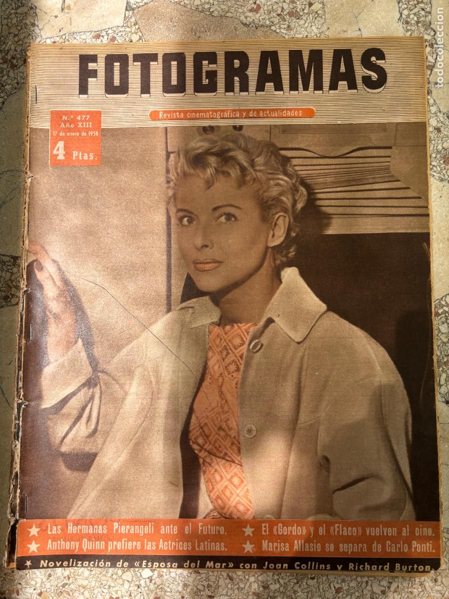 Cine: FOTOGRAMAS N&ordm; 477 A&Ntilde;O 1958. HERMANAS PIERANGELI. ANTHONY QUINN. MARISA ALLASIO. JOAN COLLINS.