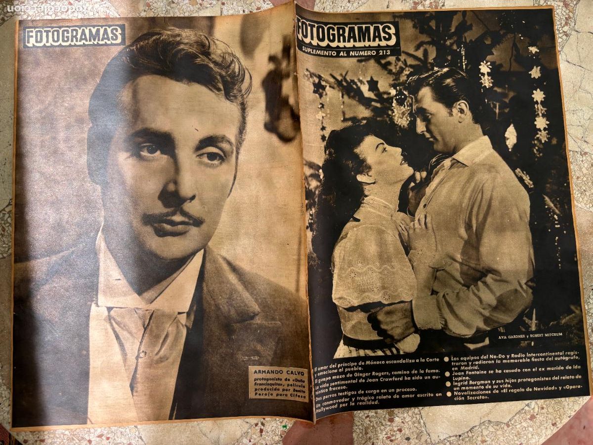 Cin&eacute;ma: FOTOGRAMAS SUPLEMENTO AL N&ordm; 213. AVA GARDNER Y ROBERT MITCHUM EN PORTADA. GINGER ROGERS.