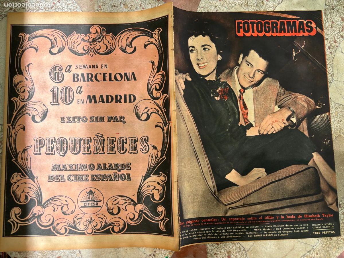 Cin&eacute;ma: FOTOGRAMAS N&ordm; 86. ELIZABETH TAYLOR Y CONRAD HILTON JR EN PORTADA. LINDA CHRISTIAN. GREGORY PECK.