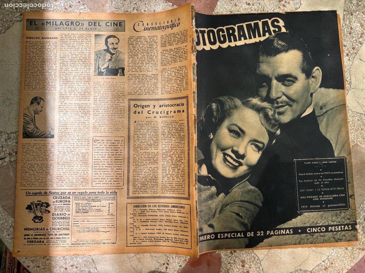 Cine: FOTOGRAMAS N&ordm; 77. CLARK GABLE Y LANA TURNER EN PORTADA. CARY GRANT. ANA MAGNANI Y DAL&Iacute;.