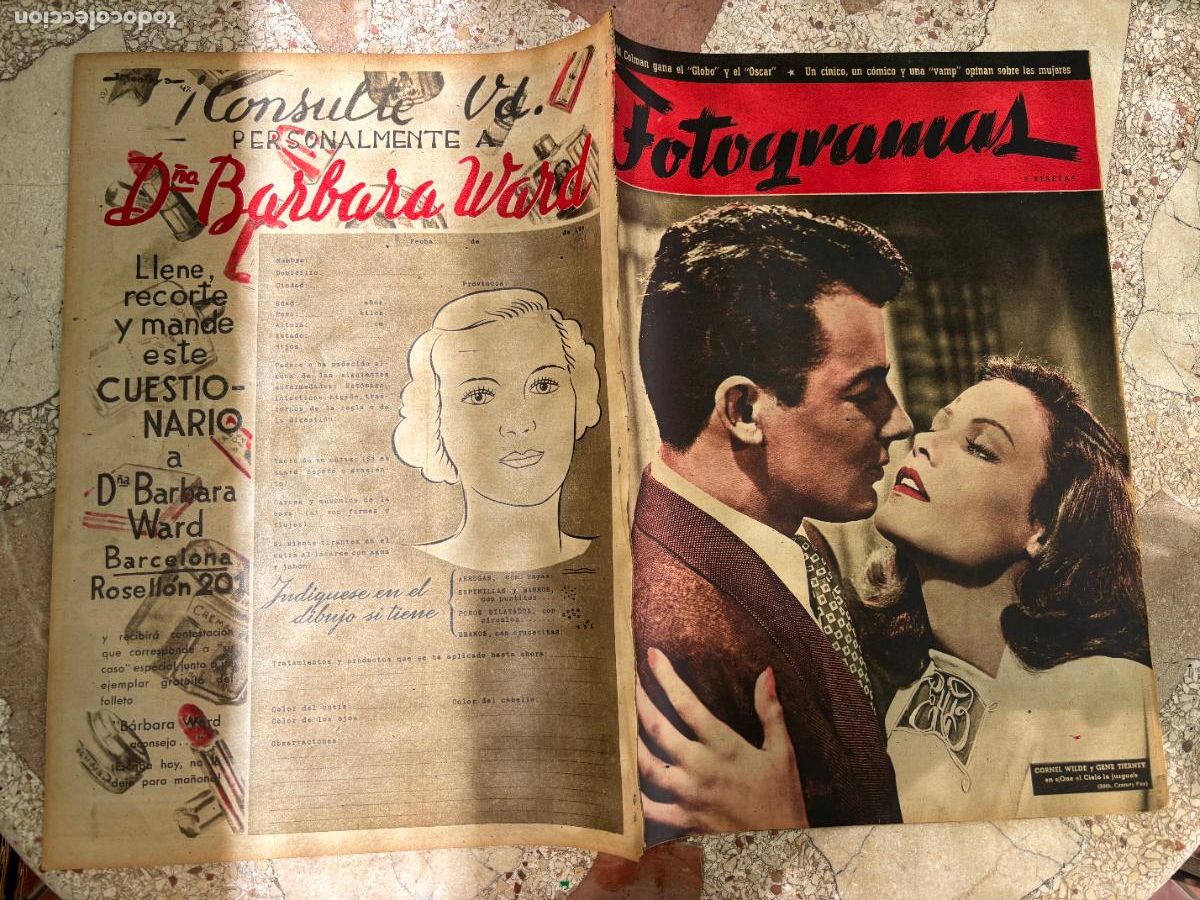 Cine: FOTOGRAMAS N&ordm; 34. CORNEL WILDE Y GENE TIERNEY EN PORTADA. RONALD COLMAN.