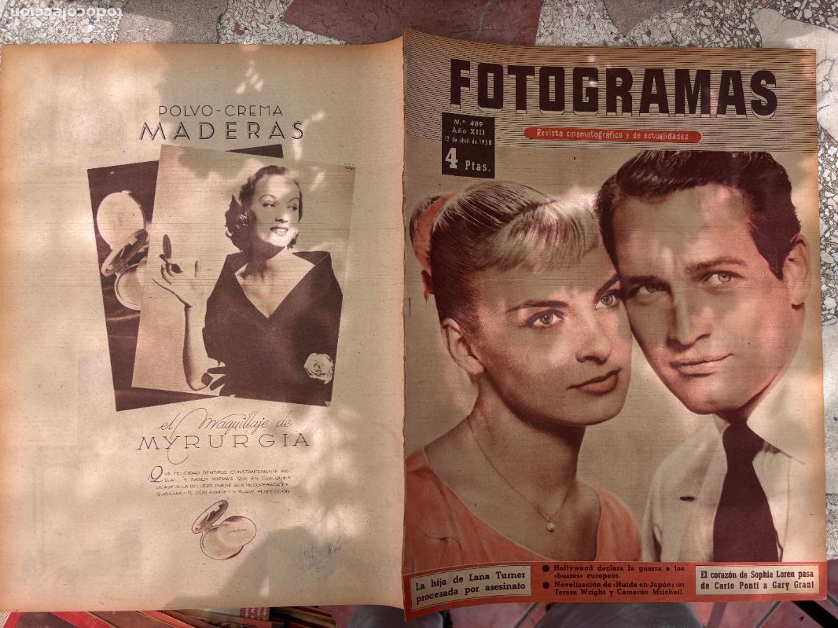Cinema: FOTOGRAMAS N&ordm; 489 a&ntilde;o 1958. SOPHIA LOREN Y GARY GRANT. LANA TURNER. TERESA WRIGHT. CAMERON MITCHELL.