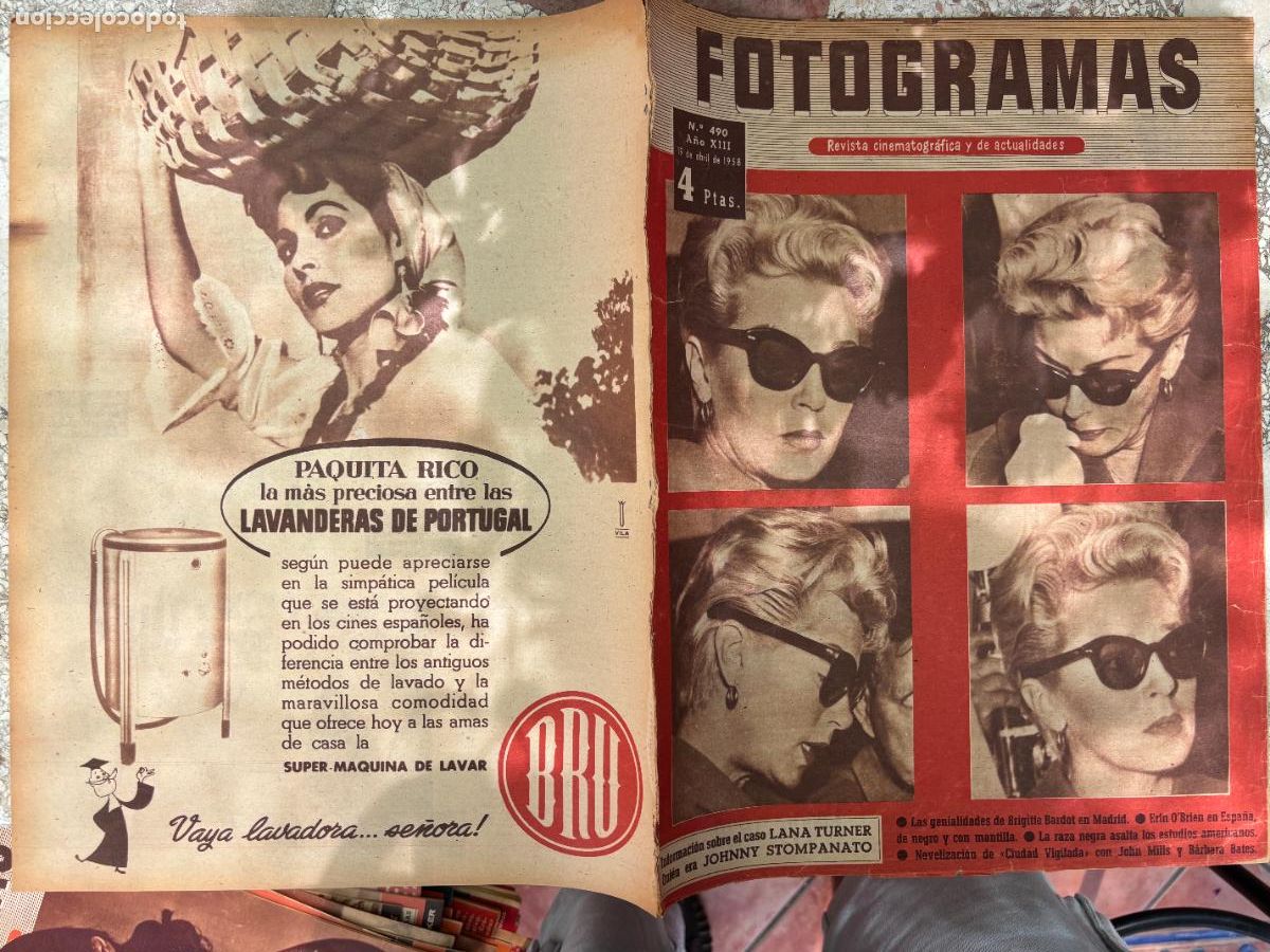 Cinema: FOTOGRAMAS N&ordm; 490 a&ntilde;o 1958. LANA TURNER. JOHNNY STOMPANATO. BRGITTE BARDOT EN MADRID.