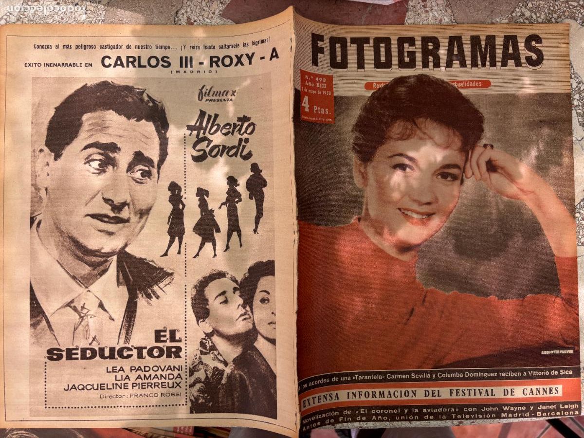 Cinema: FOTOGRAMAS N&ordm; 493 a&ntilde;o 1958. LISELOTTE PULVER EN PORTADA. CARMEN SEVILLA. JOHN WAYNE.