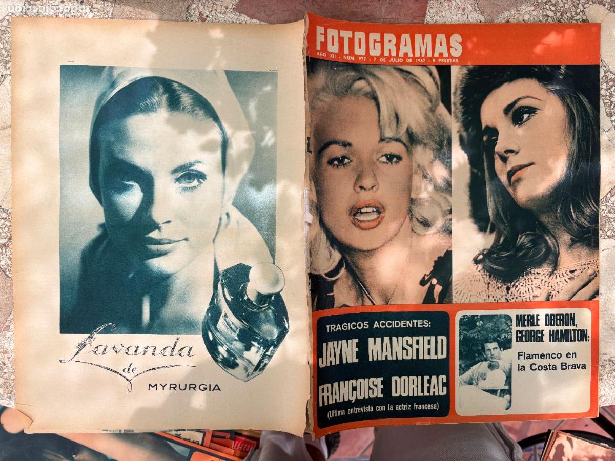 Cinema: FOTOGRAMAS N&ordm; 977 a&ntilde;o 1967. JAYNE MANSFIELD. FRAN&Ccedil;OISE DORLEAC. MERLE OBERON. GEORGE HAMILTON.