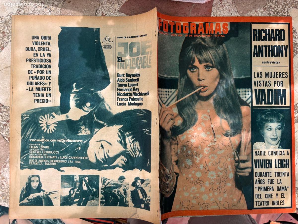 Cinema: FOTOGRAMAS N&ordm; 979 a&ntilde;o 1967. ENTREVISTA RICHARD ANTHONY. VIVIEN LEIGH. BURT REYNOLDS.