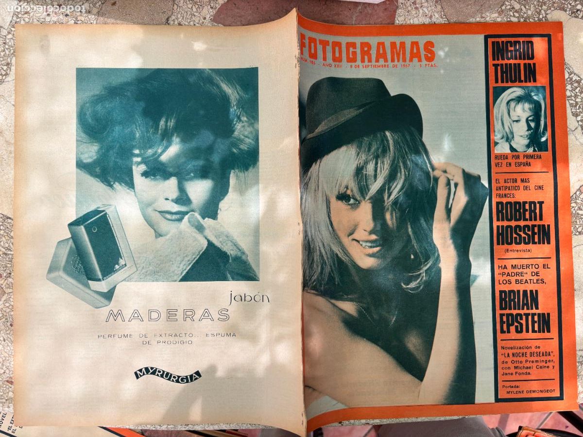 Cine: FOTOGRAMAS N&ordm; 986 a&ntilde;o 1967. BRIAN EPSTEIN. MYLENE DEMONGEOT EN PORTADA. ROBERT HOSSEIN. INGRID THULI