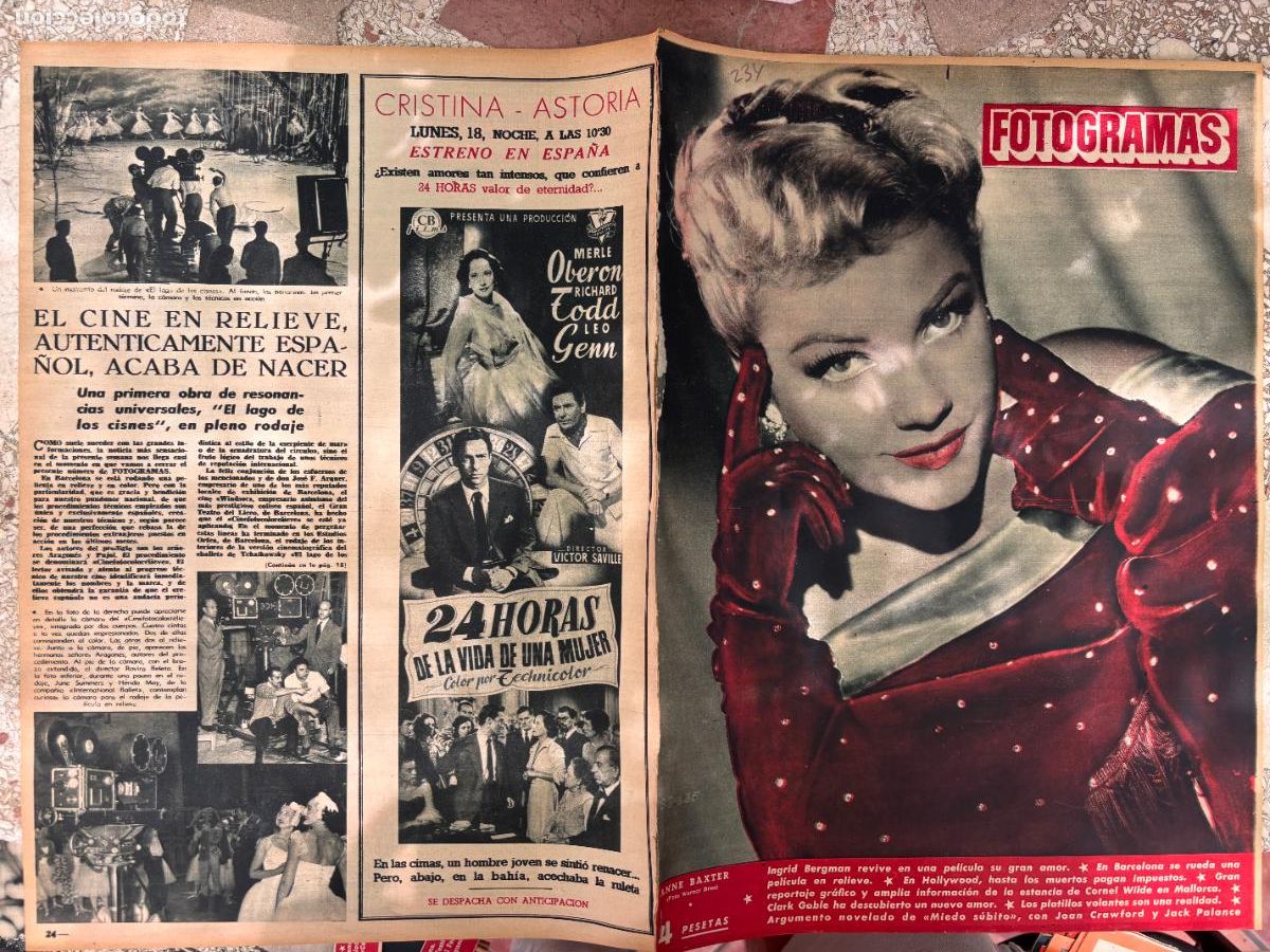 Cin&eacute;ma: FOTOGRAMAS N&ordm; 234. ANNE BAXTER EN PORTADA. INGRID BERGMAN. CORNEL WILDE. CLARK GABLE.