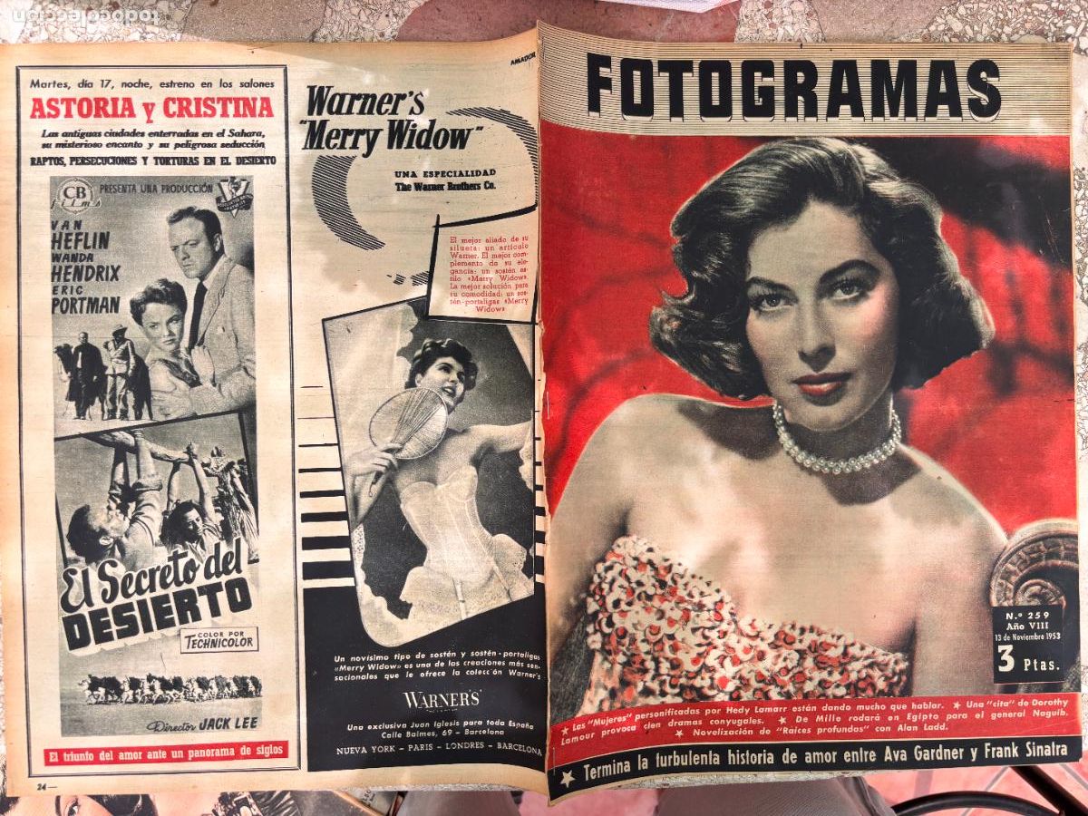 Cine: FOTOGRAMAS N&ordm; 259 A&Ntilde;O 1953. AVA GARDNER Y FRANK SINATRA.. HEDY LAMARR. DOROTHY LAMOUR. DE MILLE.
