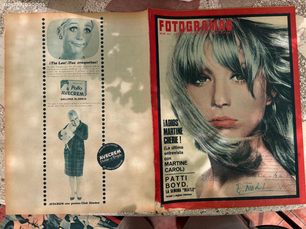 Cine: FOTOGRAMAS N&ordm; 957 A&Ntilde;O 1967. MARTINE CHERIE. ENTREVISTA CON MARTINE CAROL. PATTI BOYD EN PORTADA.