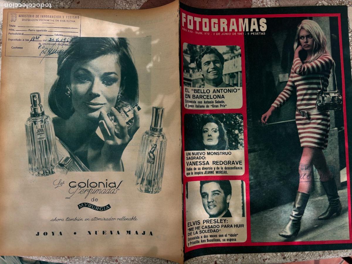 Cine: FOTOGRAMAS N&ordm; 972 A&Ntilde;O 1967. ENTREVISTA ELVIS PRESLEY. VANESSA REDGRAVE. ENTREVISTA ANTONIO SABATO.