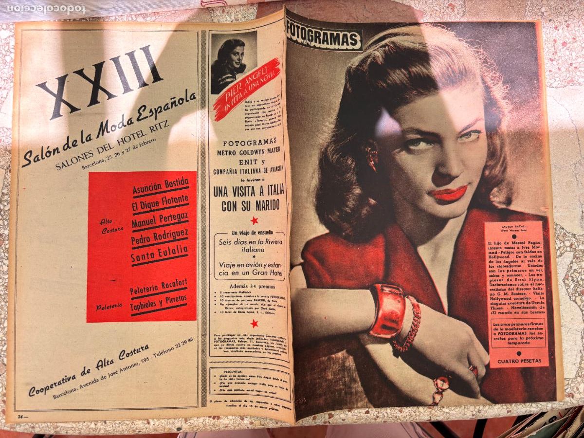 Cine: FOTOGRAMAS N&ordm; 171. LAUREN BACALL EN PORTADA. MARCEL PAGNOL. IVES MONLAND. ERROL FLYNN.