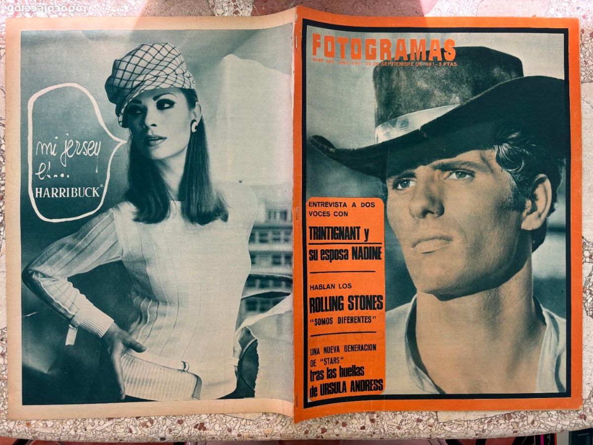 Cine: FOTOGRAMAS N&ordm; 989 a&ntilde;o 1967. GIULIANNO GEMMA EN PORTADA. ENTREVISTA A TRINTIGNANT. URSULA ANDRESS.