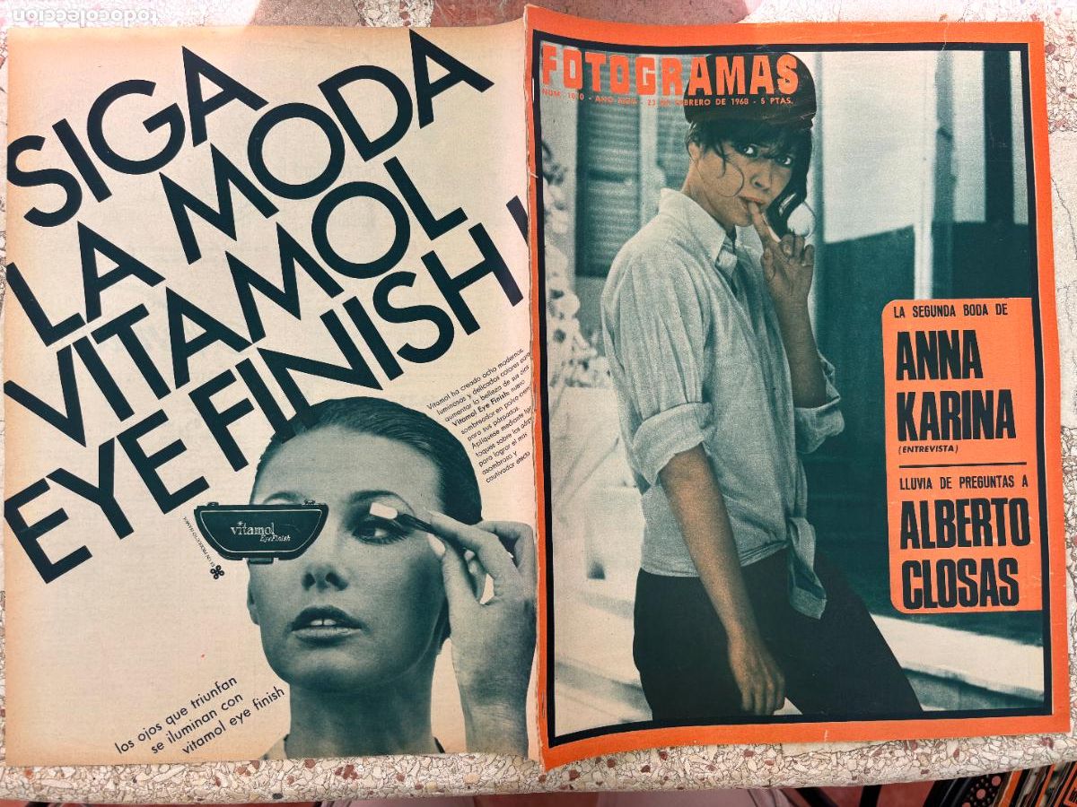 Cine: FOTOGRAMAS N&ordm; 1010 a&ntilde;o 1968. ANNA KARINA EN PORTADA. ENTREVISTA. ALBERTO CLOSAS.
