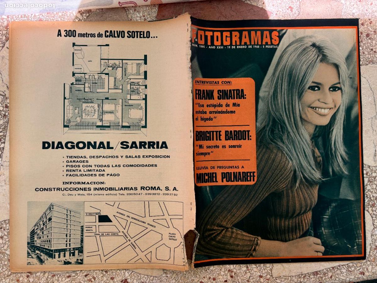 Cine: FOTOGRAMAS N&ordm; 1005 a&ntilde;o 1968. BRIGITTE BARDOT EN PORTADA. ENTREVISTA CON FRANK SINATRA.