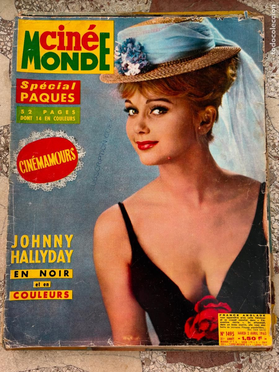 Cine: CIN&Eacute;MONDE N&ordm; 1495 A&Ntilde;O 1963. FRANCE ANGLADE EN PORTADA. JOHNNY HALLYDAY. ELVIS PRESLEY.